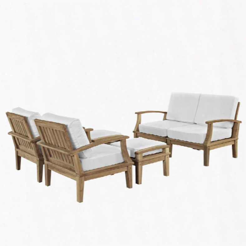 Marina Collection Eei-1597-nat-whi-set 6 Piece Outdoor Patio Sofa Set With Solid Teak Wood Construction Machine Washable Covers Water And Uv Resistant