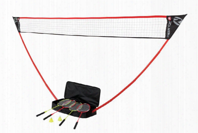 Od0006w Portable Badminton Set With 2 Red & 2 Green Rackets 2 Shuttlecocks A Regulation Net  And A Lightweight Carrying