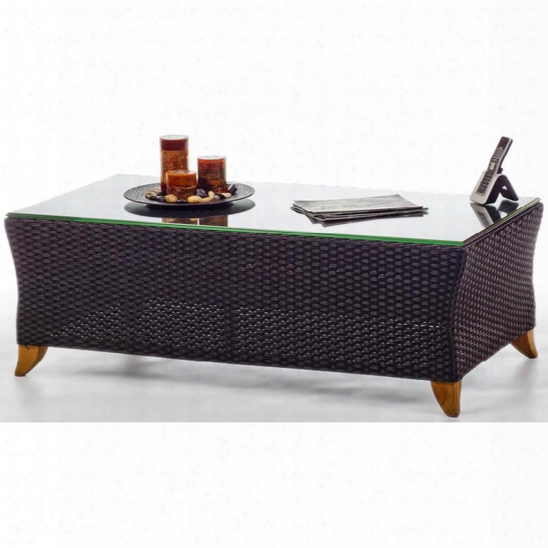 Pr50g 47" Rattan Coffee Table With Glass Top Solid Teak Legs Heavy-gauge Aluminum Tube Frame And Synthetic Resin Wicker  Strapping In