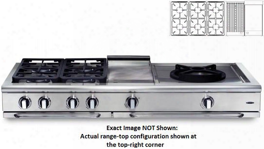 Precision Series Grt606bg-l 60" Professional Style Liquid Propane Range Top With 6 Burners A 12" Thermo-griddle 12" Adjustable Hybrid Radiant Bbq Grill And
