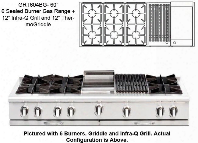 Precision Series Grt606bg-n 60" Professional Style Natural Gas Range Top With 6 Burners  A 12" Thermo-griddle 12" Adjustable Hybrid Radiant Bbq Grill And