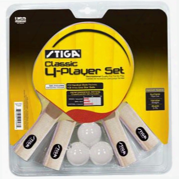 T1334 4 Player Classic Table Tennis Racket Set With Three Stiga White4 0mm One-star