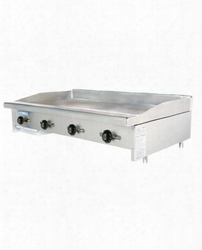 Tatg48 48" Thermostat Griddle With Stainless Steel Splash Guard Aluminized U  Shaped Burners Stainless Steel Pilots Bull-nose Front Extension And Heat