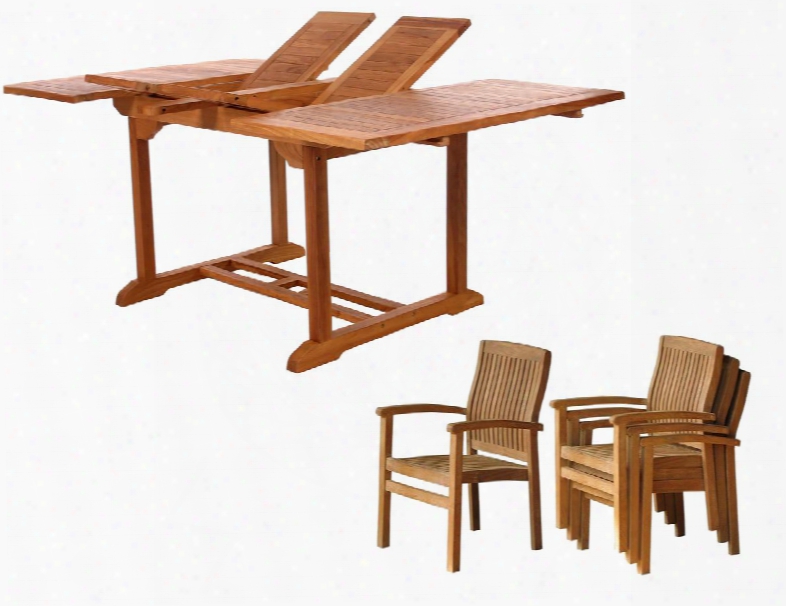 Td72-24 5-piece Patio Placed With Butterfly Extension Table And Four Stacking Chairs In Light Teak