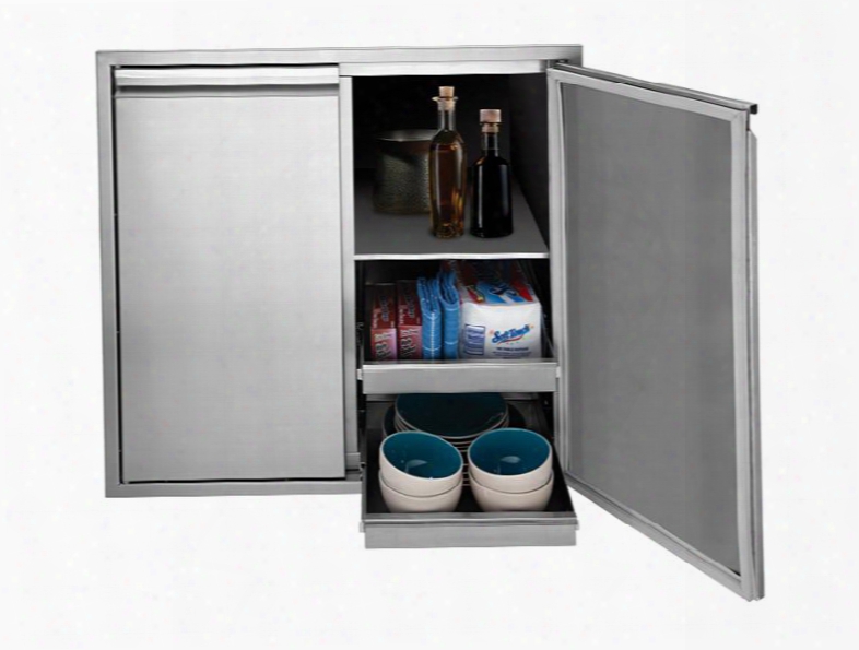 Teds36tb 36" Dry Storage Cabinet With Two Doors Single Fixed Shelf Six Full Extension Drawers And Flush Handle Design With Hi-polished Accent In Stainless