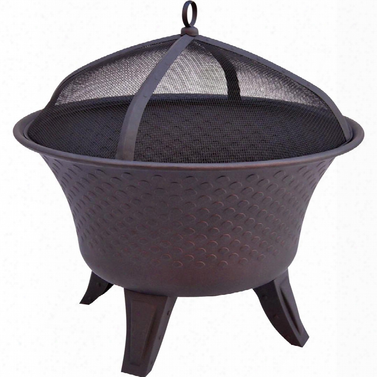 25458 The Bella Fire Pit With Decorative Scale Embossing Wood Grate Spark Guard And Steel Construction In Speckled Bronze