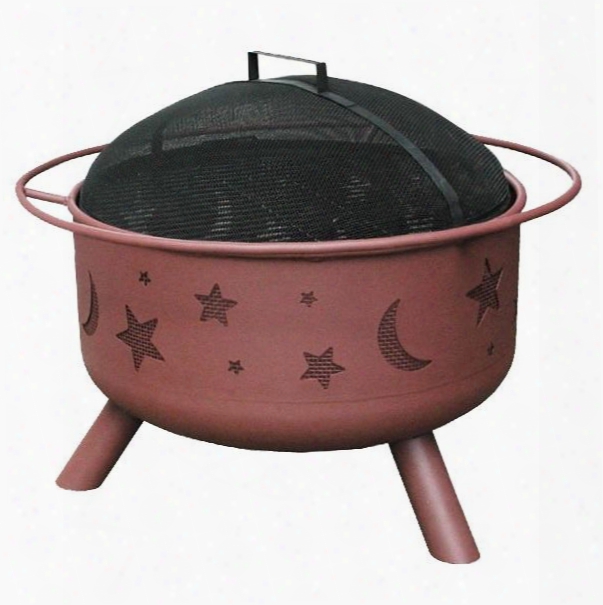 28338 Big Sky Firepits With Stars/moon Pattern 23.5" Large Fire Bowl Cooking Grate Spark Screen And Steel Construction In Georgia Clay