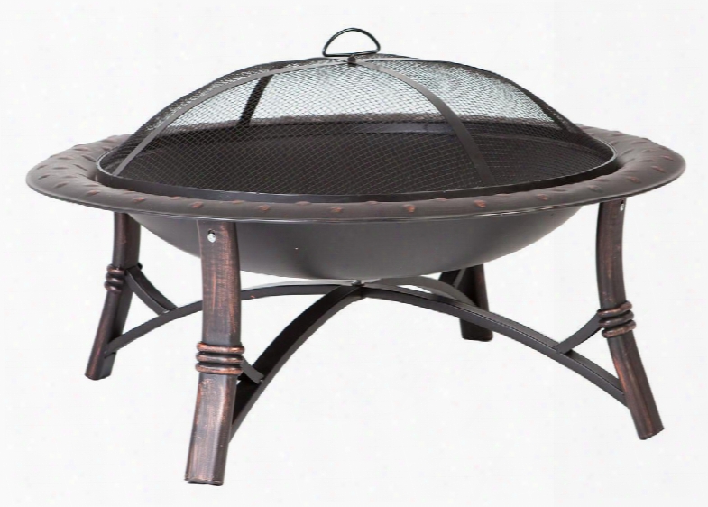 60857 Roman Fire Pit With 35" High Temp Antique Bronze Painted Steel Fire Bowl Hammered Lip And Brushed Painted Steel