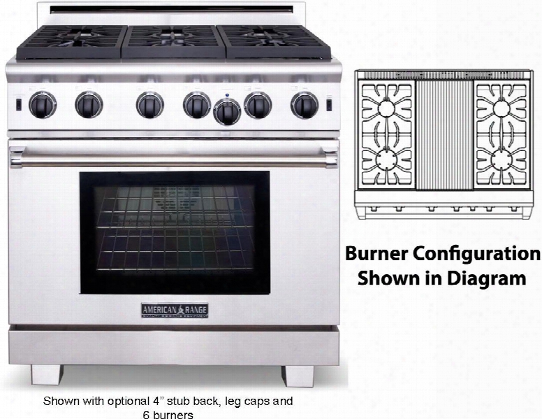 Arr-436grl 36" Cuisine Series Gas Range With 5.3 Cu. Ft. Oven Capacity 4 Sealed Burners 11" Grill Burner And Convection Oven With Infrared Broiler In