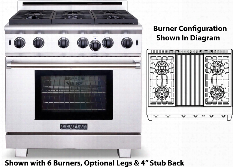 Arrob-436grl 36" Performer Series Gas Range With 5.3 Cu. Ft. Oven Capacity 4 Open Burners 11" Char-grill 3 Size Burners And Ceramic Infrared Broiler In