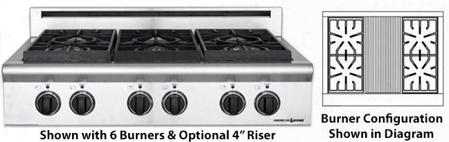 Arsct-364grl 36" Legend Series Slide-in Gas Rangetop With 4 Sealed Burners 11" Char-grill Automatic Electronic Ignition And Commercial Grade Cast Iron Grates