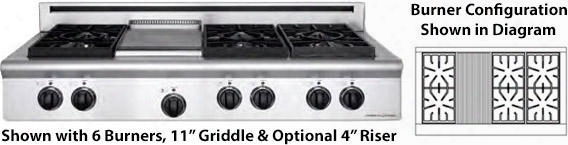 Arsct-486grl 48" Legend Series Slide-in Gas Rangetop With 6 Sealed Burners 11" Char-grill Automatic Electronic Ignition And Commercial Grade Cast Iron Grates