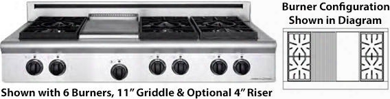 Arsct484gdgrl 48" Legend Series Slide-in Gas Rangetop With 4 Sealed Burners 11" Griddle 11" Char-grill And Commercial Grade Cast Iron Grates In Stainless