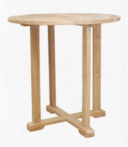 Bahama Collection Tb-039bt 39" Round Bar Table With Umbrella Holes Stretchers And Solid Teak Construction In Natural