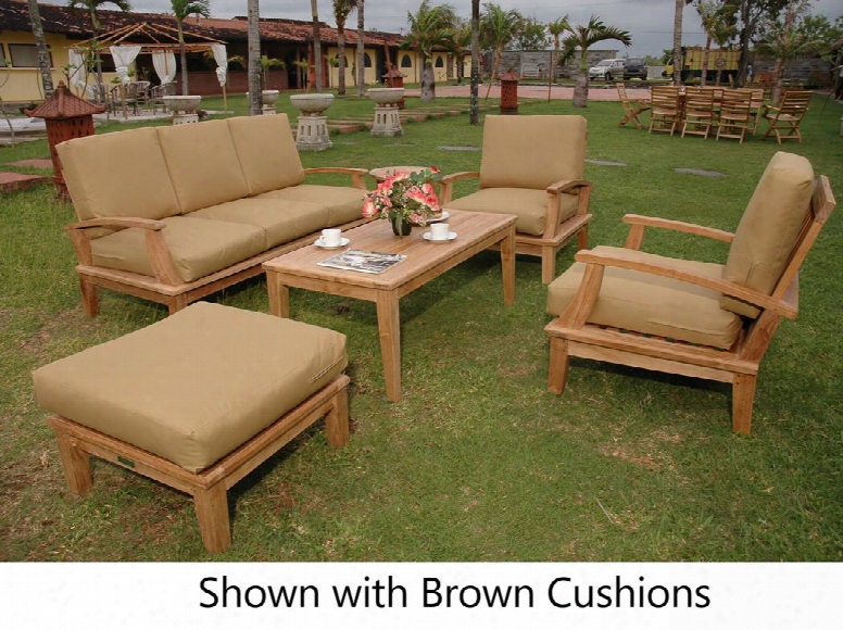 Brianna Collection Set-41-5488 5-piece Deep Seating Set With Deep Seating Sofa 2 Deep Seating Armchairs 47" Rectangular Coffee Table And Ottoman With Teak