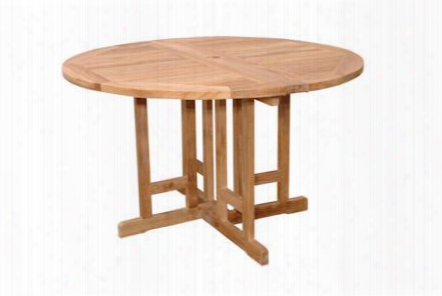 Butterfly Collection Tbf-047br 47" Round Folding Table With Teak Wood Construction And Stretchers In Natural