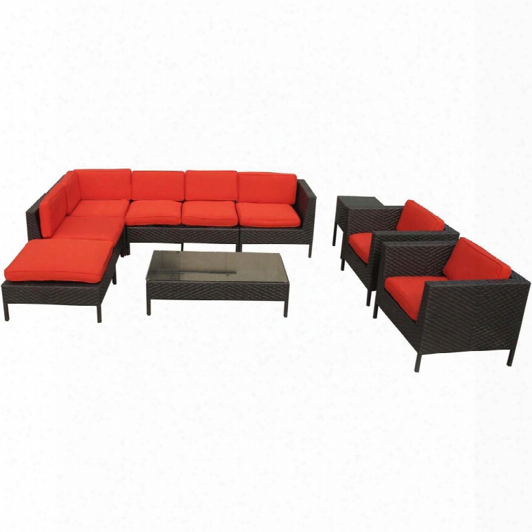 Eei-614-exp-red-set La Jolla 9 Piece Outdoor Patio Sectional Set In Espresso Red