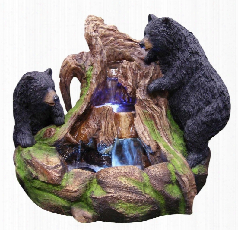 Gxt252 2 Bears Climbing On Rainforest Fountain With Led