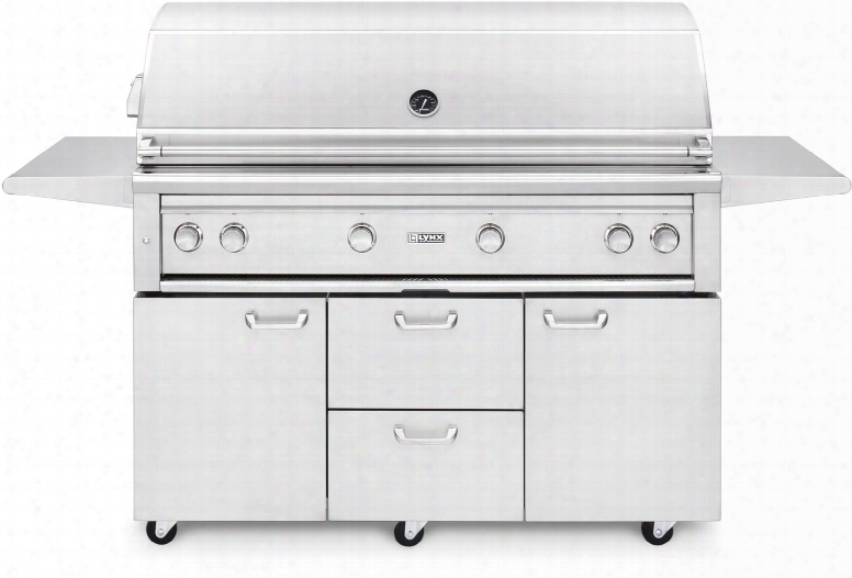 L54psfr-2lp Professional Series 54" Grill On Cart With 3 Brass Burners 1 Prosear2 Burner And Rotisserie 1555 Sq. In. Cooking Surface And Heat Stabilizing