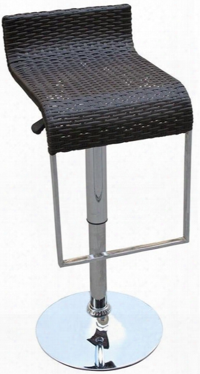 Lem Eei618dbr 16.5" Adjustable Wicker Bar Stool With Stainless Steel Leg Synthetic Rattan Weave Seat Uv Rust And Water Resistant In Espresso