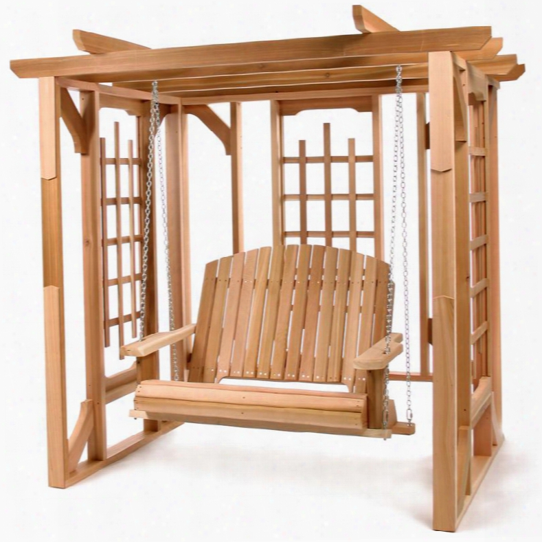 Po72-s 84" Cedar Pergola Swing Set With Heavy Seat Supports Hanging Chain Wide Arm Paddles And Lattic