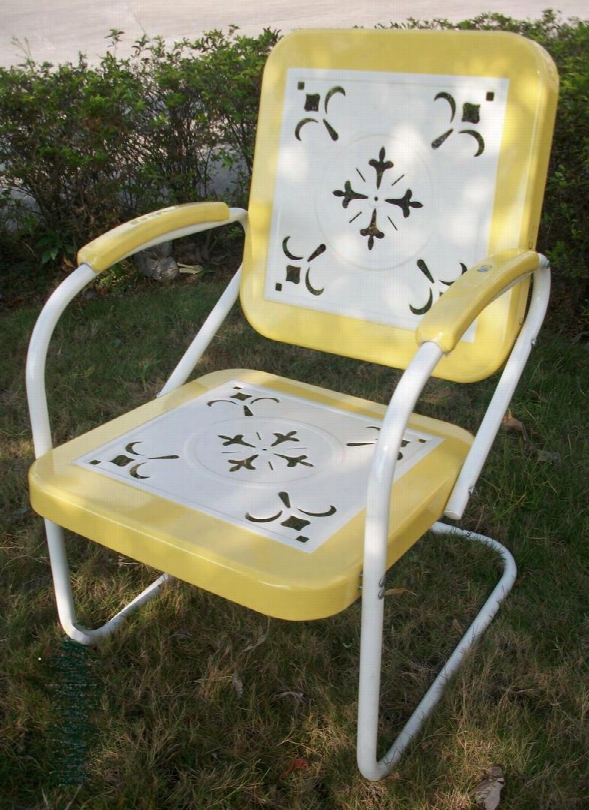 Retro Collection 71140 36" Metal Chair With Decorative Vintage Stamped Design And Square 2-tone Back And Seat In