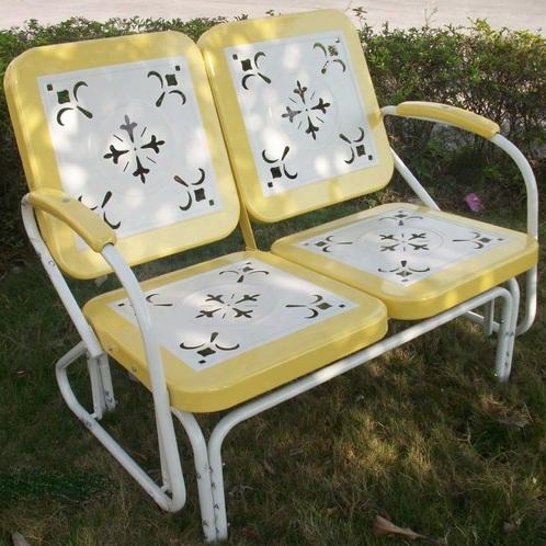 Retro Collection 71150 42" Metal Glider With Decorative Vintage Stamped Design And Square 2-tone Back And Seat In