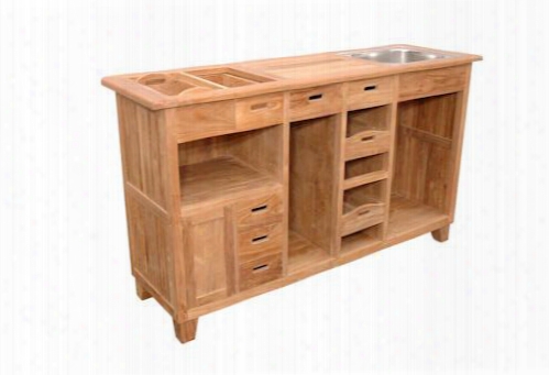 Safari Collection Tb-6620bt 67" Bar Table With 8 Drawers 1 Door 1 Removable Bucket And A Sink In Natural