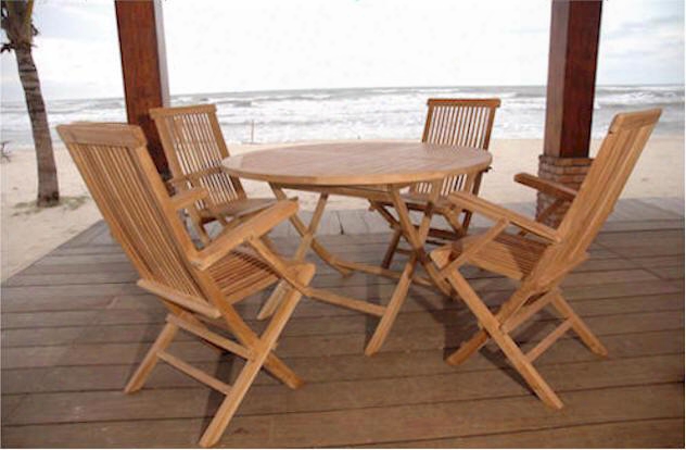 Set-28 5-piece Dining Set With Bahama 47" Round Folding Table And 4 Classic Folding