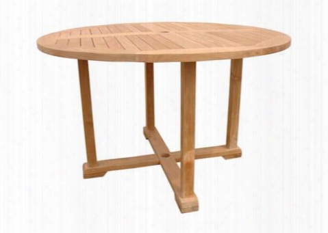 Tosca Collection Tb-004rf 47" Round Table With Stretchers Teak Wood Construction And Wooden Dowel In Natural