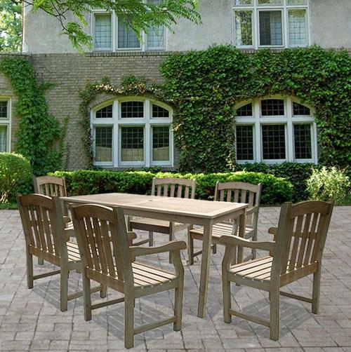 V1297set5 Renaissance Outdoor Hand-scraped Hardwood Rectangular Table And 6 V1295 Renaissance Series Outdoor Hand-scraped Hardwood