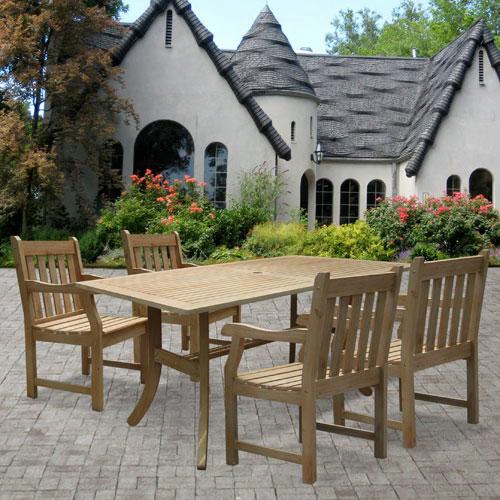 V1300set5 Renaissance Rectangular Table & Armchair Outdoor Hand-scraped Hardwood Dining