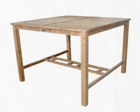 Windsor Collection Tb-5959bt 59" Square Bar Table With Teak Wood Construction Umbrella Hole And Stretchers In Natural