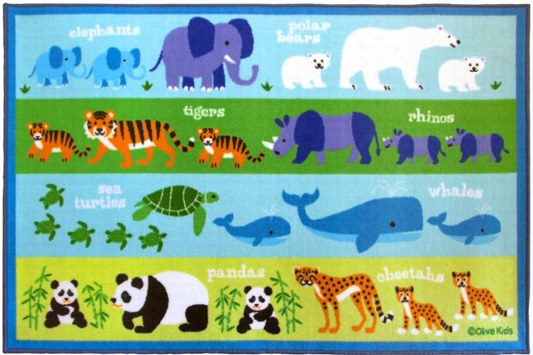 615416 Olive Kids Endangered Animals 5x7 Rug Green