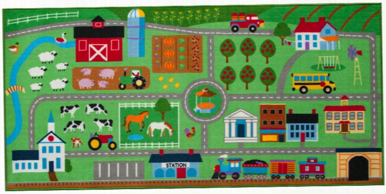 697419 Olive Kids Farm Land Play Rug Green