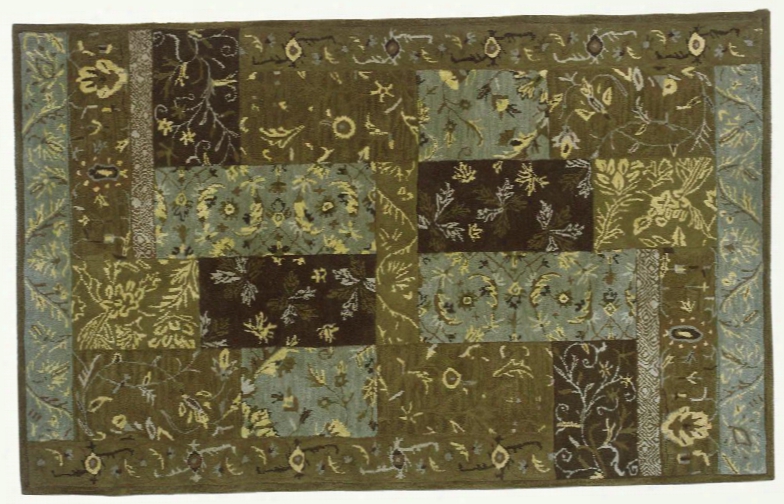 93891 Carlton Collection 100% Wool Rug In Green And Brown