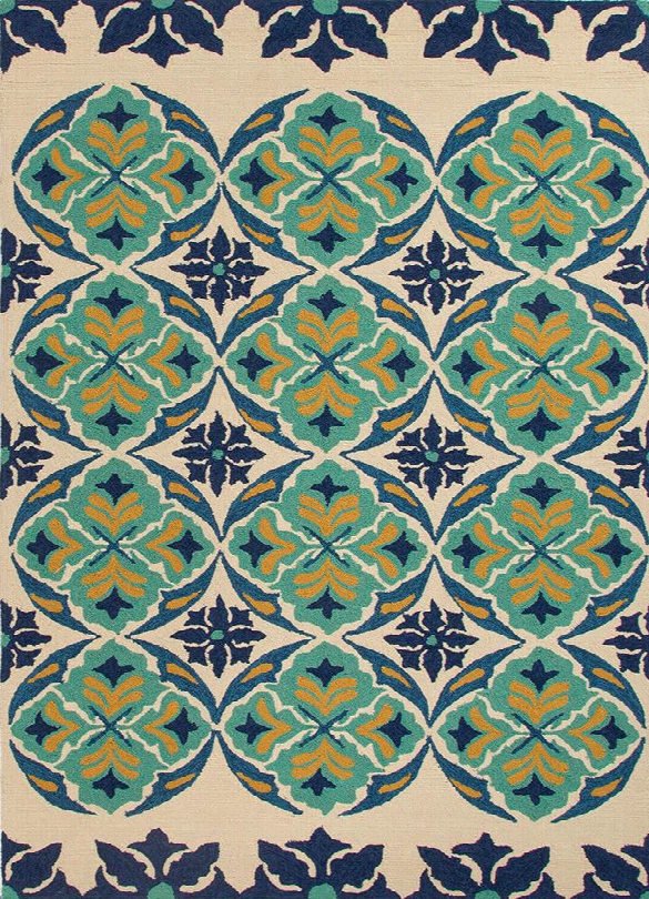 Barcelona Collection Malta Rug In Ivory & Blue Design By Jaipur