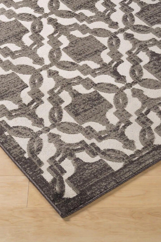 Daishiro R401902 84" X 60" Medium Size Rug With Gate Design Machine-woven 9mm Pile Height Spot Clean Only And Polyester Material In Grey