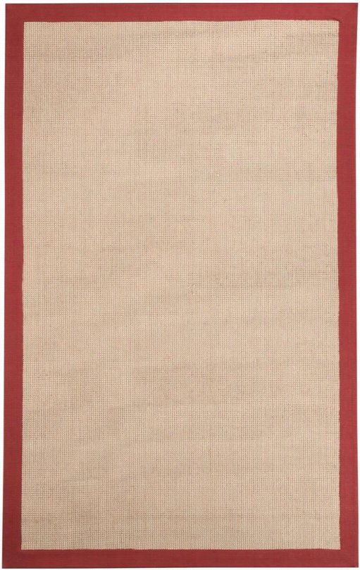 Ebenezer R400042 5' X 8' Medium Size Rug With Natural Fiber Solid Hand-woven Jute And Cotton Material And Backed With Cotton In Tan Color With Red