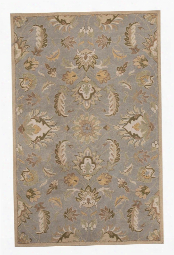 Flannigan R401102 5' X 8' Medium Size Rug With Hand-tifted Botanical Design Wool Material Backed With Cotton Canvas In Sage Green