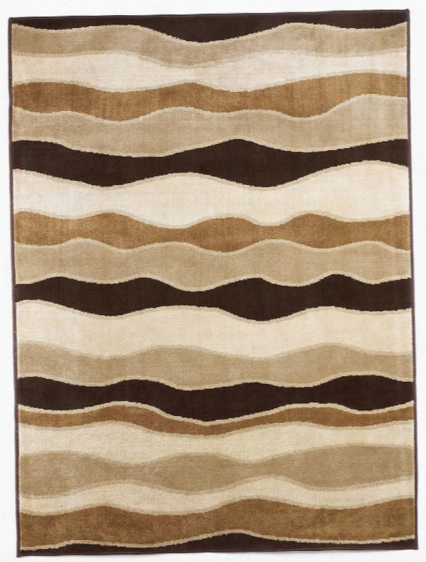 Frequency 87" X 60" Medium Size Rug With Wave Patterned Design Machine Made Olfin Material And Dry Clean Only In Toffee