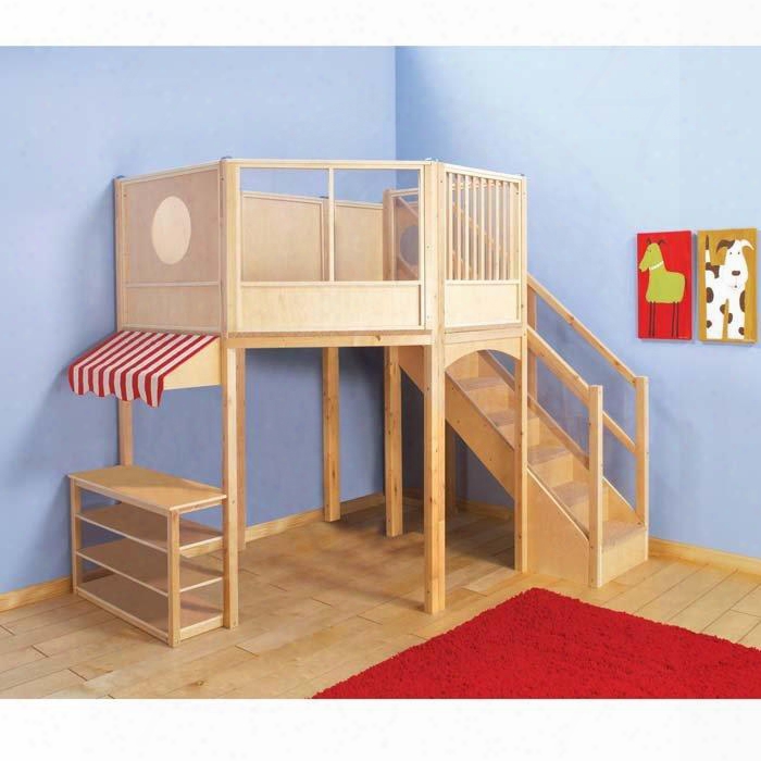 G97045 Children's Price Loft With Carpeted Stairs Acrylic-enclosed Stair Rails Spacious Carpeted Top Platform And A Play Market Below In Natural