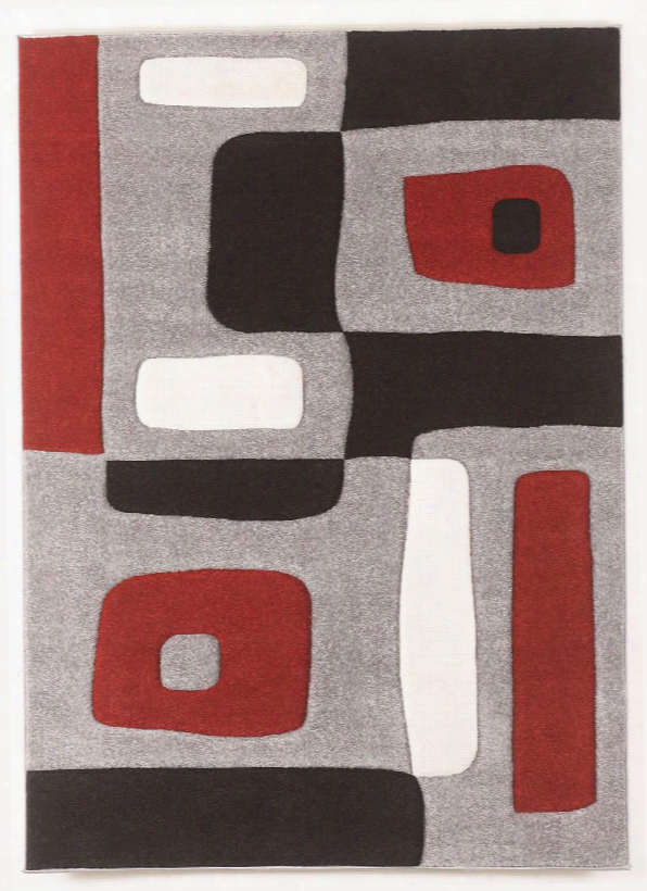 Geo R317002 86" X 62" Medium Size Rug With Abstract Geometric Design Machine-woven Pile Height Polypropylene Material And Backed With Jute In Red Black And