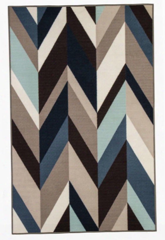 Keelia Collection R400482 4'4" X 6'9" Medium Rug With Chevron Design 4mm Polypropylene Pile And Cotton Latex Backing In Blue Brown And