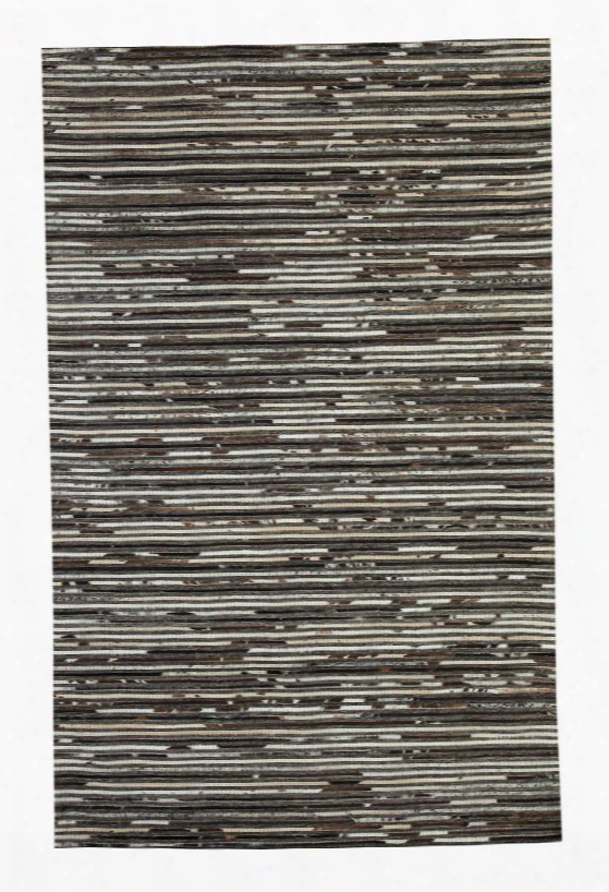 Maddoc Collection R400282 5' X 8' Medium Rug With Line Patterns Wool With Leather Pile And Cotton Backing In Dark Brown And