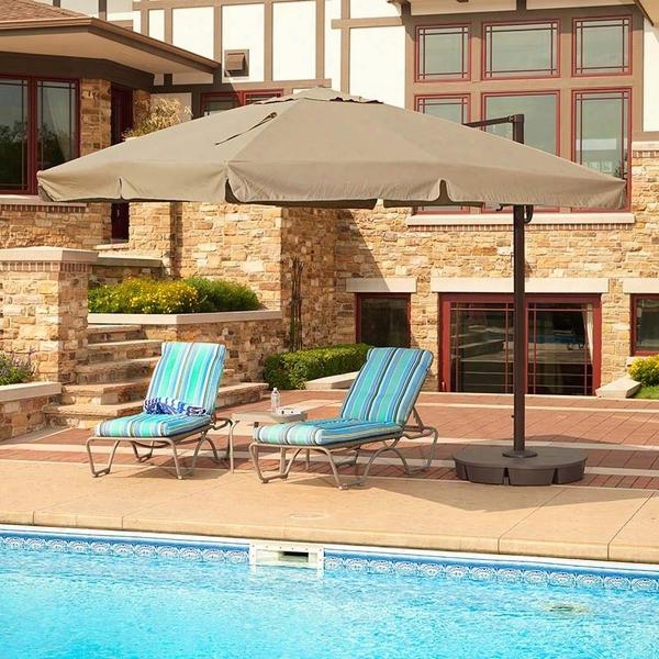 Nu6175 Santorini Ii 10' Square Canopy Cantilever Umbrella With Valance Single Wind Vent Modern Styled Canopy Rugged Anodized Aluminum Pole A Nd Base: