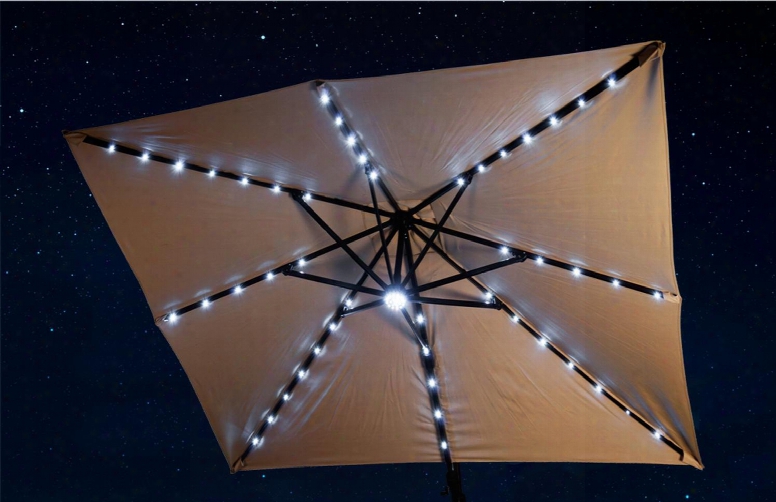 Nu6255 Santorini Ii Fiesta 10' Square Canopy Cantilever Umbrella With Active Solar Cells Led Lights Dual On/off Switches Single Wind Vent Rugged Anodized