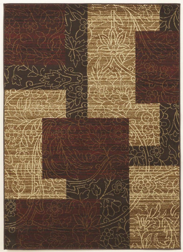 Rosemont 86" X 62" Medium Size Rug With Asymmetrical Blocks Design Machine Made Polypropylene Material And Dry Clean Only In Red Brown And Gold