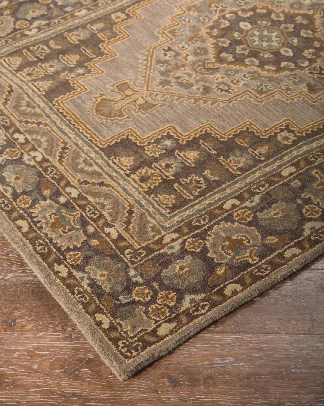 Sangerville R400021 120" X 96" Large Size Rug With Persian Medallion Design Hand-tufted 4mm Pile Height Wool Material And Backed With Cotton Canvas In Tan