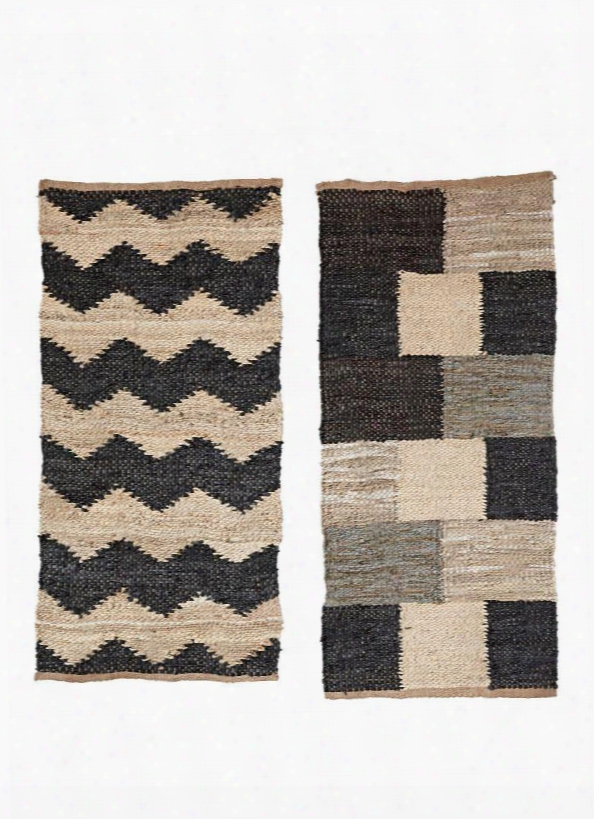 Set Of 2 Leather & Jute Dhurrie Rugs Design By Bd Edition